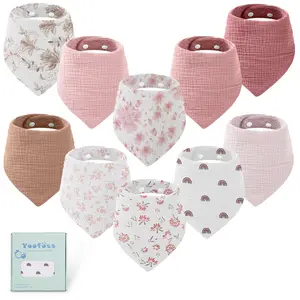 Yoofoss Muslin Baby Bibs 10 Pack Bandana Bibs 100% Cotton 6-Layer Soft Absorbent Drool Bibs for Boys and Girls