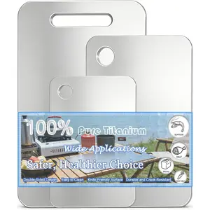 100% Pure Titanium Cutting Board Set of 3, Double-Sided Titanium Cutting Boards for Kitchen Dishwasher Safe, Camping Metal Charcuterie Chopping Board Mat for Meat, Fruit & Cheese (M+L+XL)
