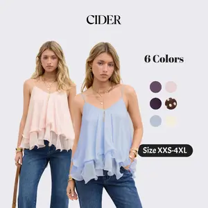Cider Ruffle Knotted Cami Top – Flattering Layered Mesh Tank for Women, Conceals Bra Side, Soft Summer Top for Date Night & Beach Camisole Womenswear SummerWins SummerFinds