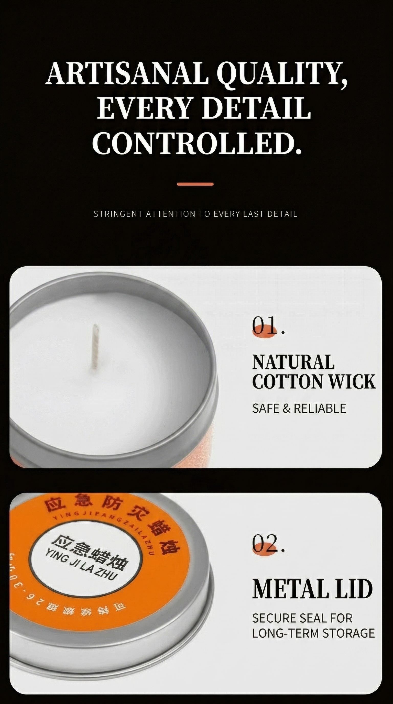 Long-Burning Emergency Candles (Pack of 3) - 30 Hour Burning Time Per Candle - Reliable Heat & Light for Survival Kit, Power Outage, Camping, & Disaster Preparedness - 100% Cotton Wick In Secure Tins