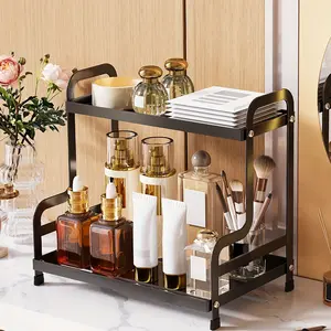 Bathroom Organizer Countertop, 2 Tier Bathroom Counter Organizer, Metal Sink Shelf for Vanity Storage, Tray for Makeup Bedroom Corner