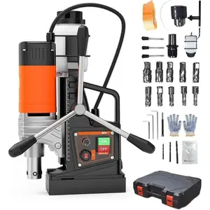 Mag Drill with 1.57" Boring Diameter, 1650w Power, 2922Lbf Power Portable Magnetic Presses, 810 RPM, for Metal Surface, Industrial & Home Improvement (10 Drill Bits, 3 Twist Drills & Plast)