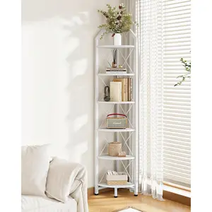 6-Tier Corner Shelf, Industrial Corner Bookshelf, 71.2" Corner Storage Stand,  Stand Display Shelf, Corner Bookcase for Bedroom, Living Room, Home Office, White TCJ11WB