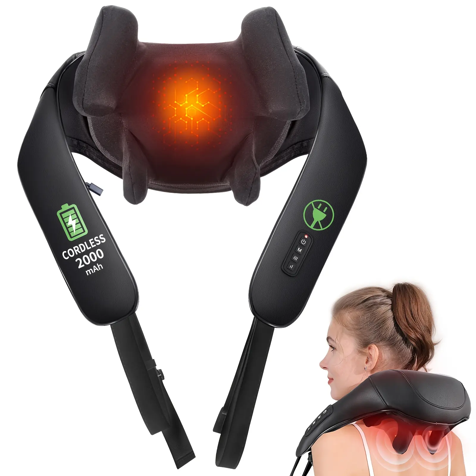 MASGRE Wireless Neck and Shoulder Massager 6D Deep Tissue Kneading Style Electric Acupressure Massage Pillow for Back Legs Whole Body Home Office Car Use Gift for Friends Family Cordless 2000mAh Battery - Daily