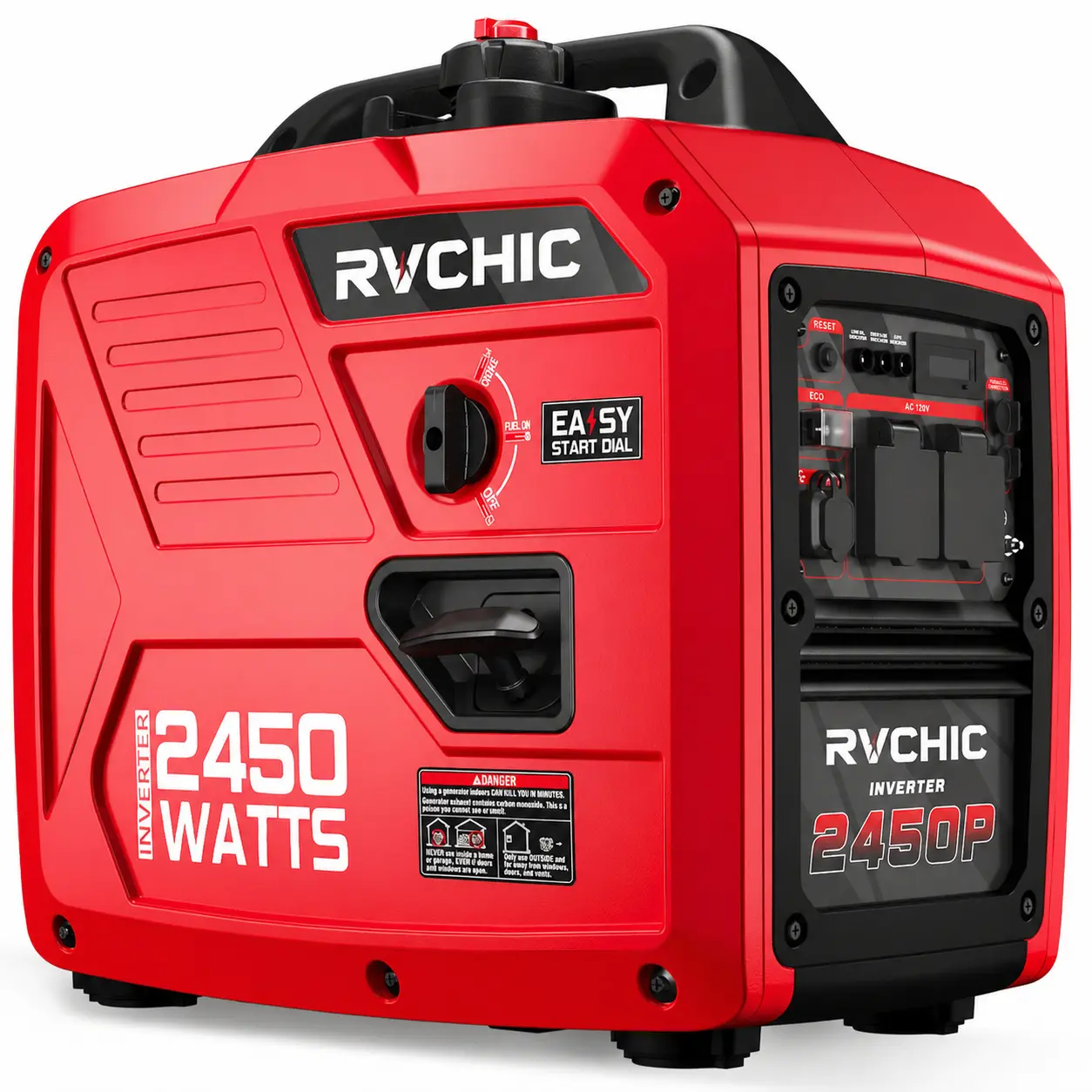 Portable Inverter Generator, Quiet Gas Powered Generator for Home Backup, Camping & RV Use, 1800W Running / 2450W Peak, Easy Start Fuel Efficient Outdoor Emergency Power