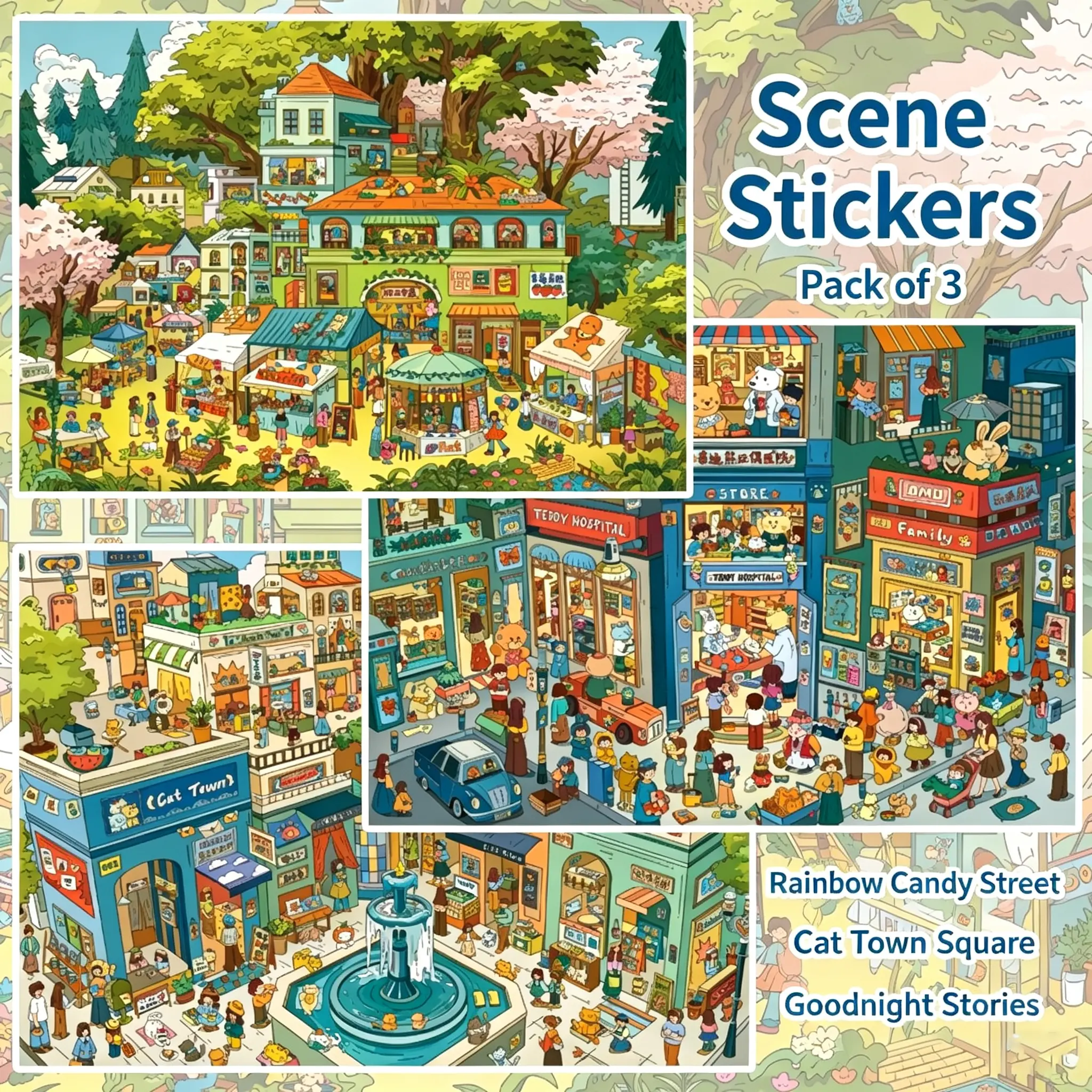 Large-size Scene Stickers, Pack of 3 Scene Sets, Manzhuang 4.0 Series DIY Sticker Scenes, Landscape Stickers