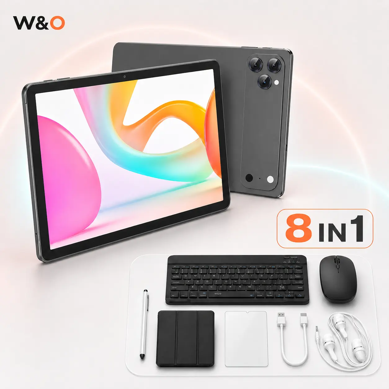 W&O New Android 15 Tablet, 11-Inch Large HD Screen, 12GB RAM+256GB Expandable Storage, 10000mAh Long-Lasting Battery, 5G WiFi, Dual Camera, Tablet Bundle with Keyboard, Mouse, Stylus&Case, Portable Device for Work, Back to School, Valentine’s Day Gift