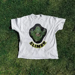 80S Ghostbusters 'Slimer' White Tee, Urban Street Style Vintage Good Graphic Tee Unisex Cotton Top, Y2K Grunge Aesthetic, Trendy T-Shirt, Casual Daily Wear, Gift T-Shirt Top Menswear Womenswear Streetwear