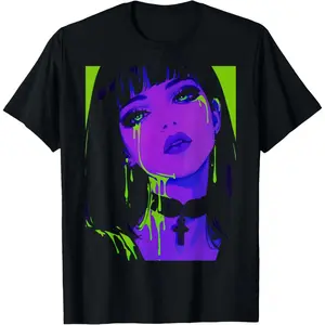 100% Cotton Cybergoth Cybercore Grunge Punk Goth Girl Alt Anime Manga T-Shirt