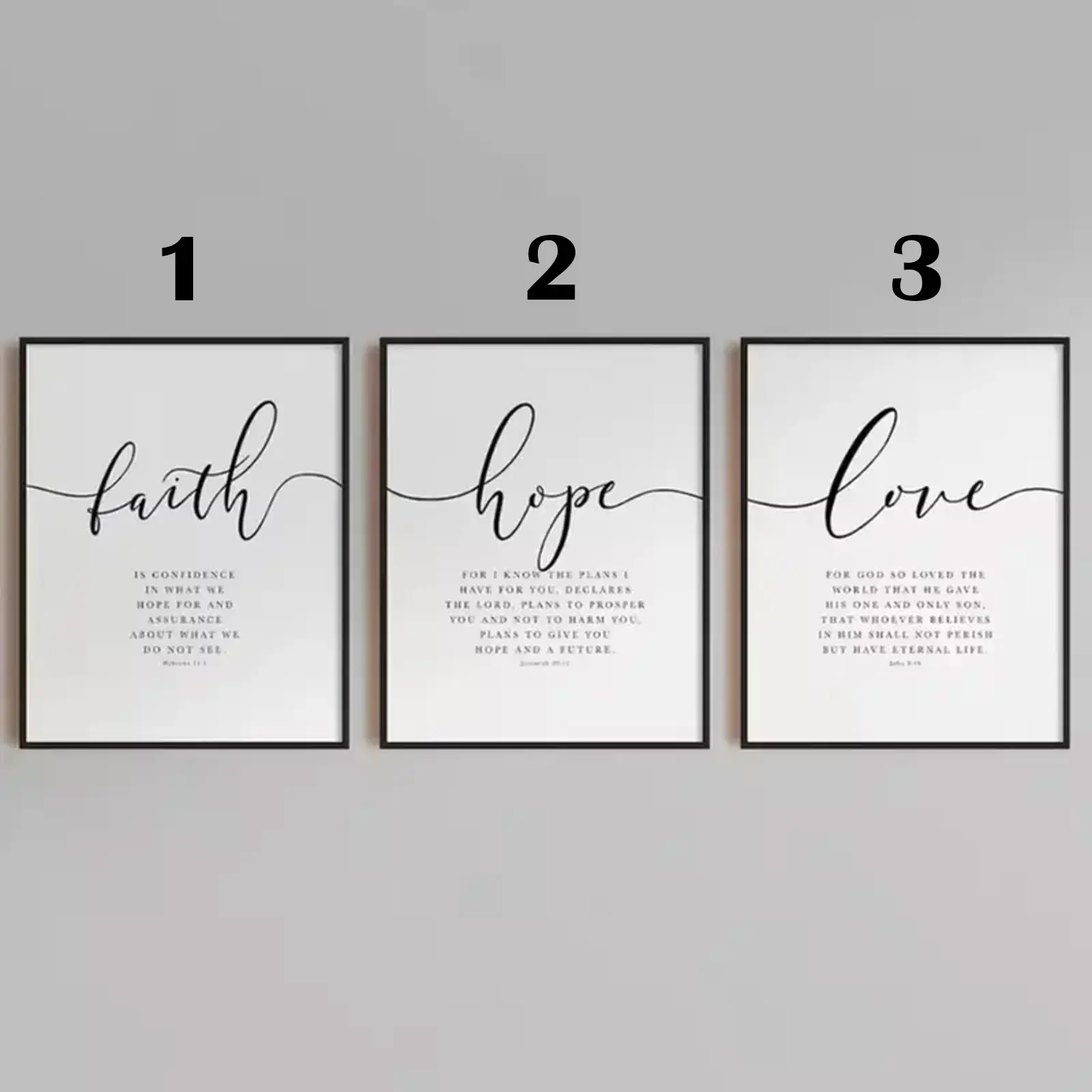 Set of 3 Faith Hope Love Posters Bible Verse Hebrews Christian Theme Premium Wall Art Poster Unframed HD Print Home Office Decor Unique Trendy Gift