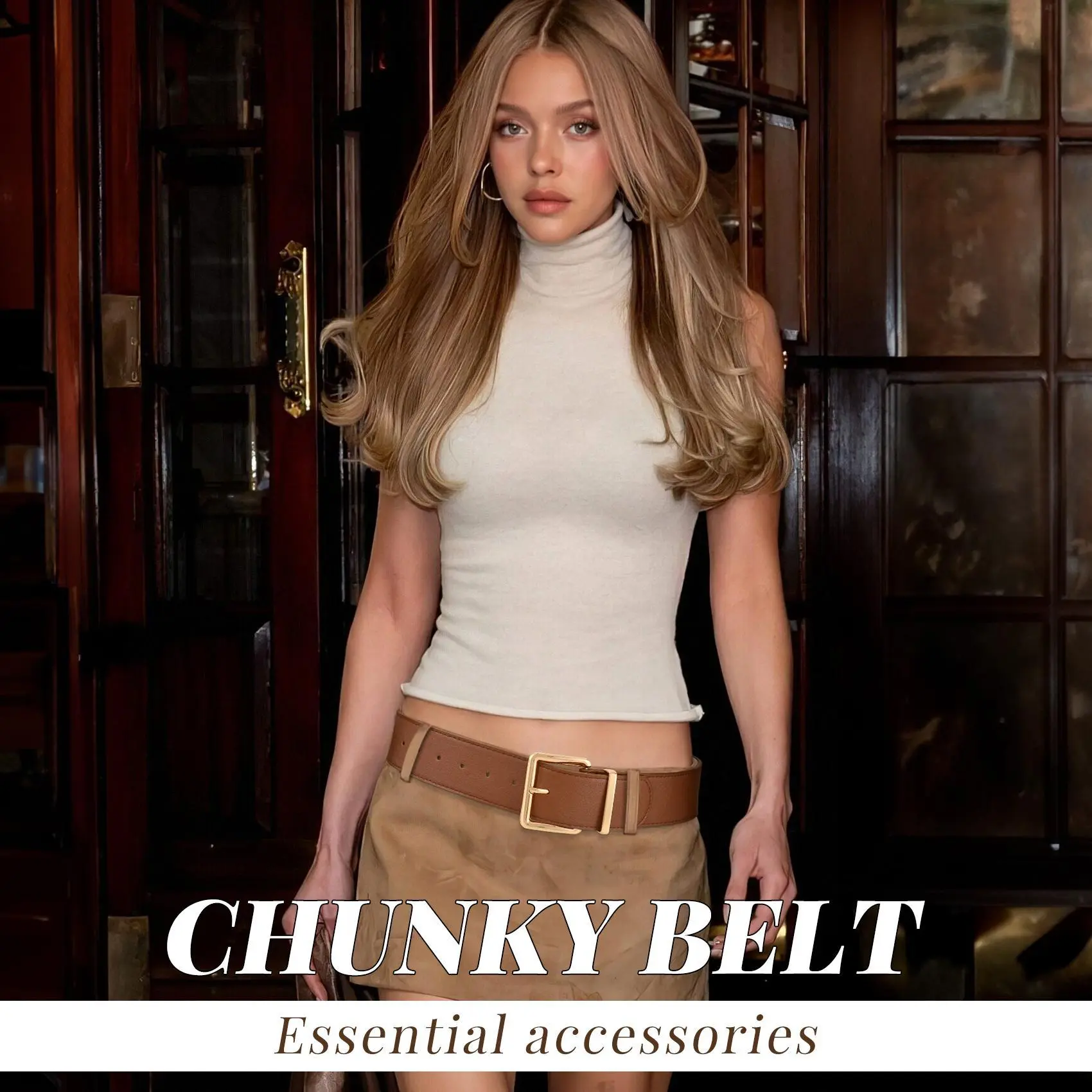 8875 Women Wide Chunky Belt For Dresses Fashion Thick Suede With Gold JASGOOD Women Wide Chunky Belt for Dresses Fashion Thick  main image 3