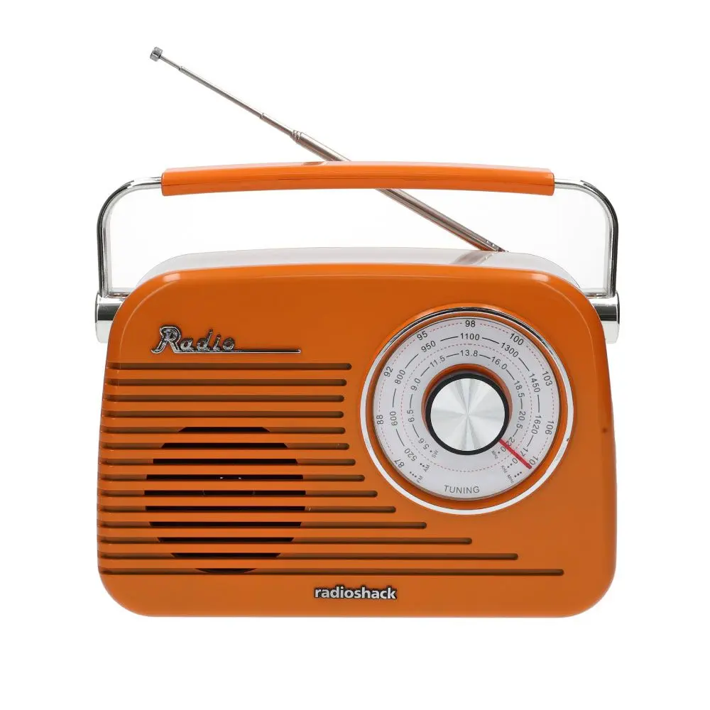 RadioShack Portable Retro Radio Player (4001802) - 3-Band Reception (AM-FM-SW), Bluetooth, USB Drive, MicroSD Card, Stereo Audio, ABS, MP3 Playback, 3.5 mm Jack, Orange
