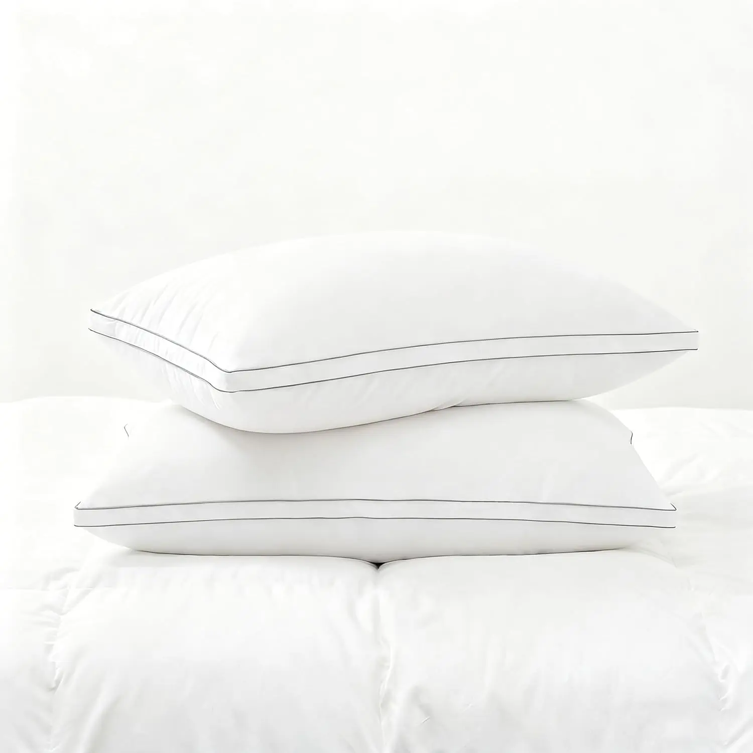 Feather Pillows Queen Size Set of 2 Goose Down Pillows with 100% Breathable Cotton Cover, Hotel Collection Bed Pillows for Sleeping, Soft Support for Back,