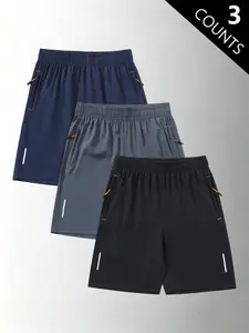 3-Pack Men’s Summer Ice Silk Lightweight Breathable Knee-Length Shorts — Trendy High Street/Street Style Casual Loose Fit, Versatile Running & Fitness Shorts for Men
