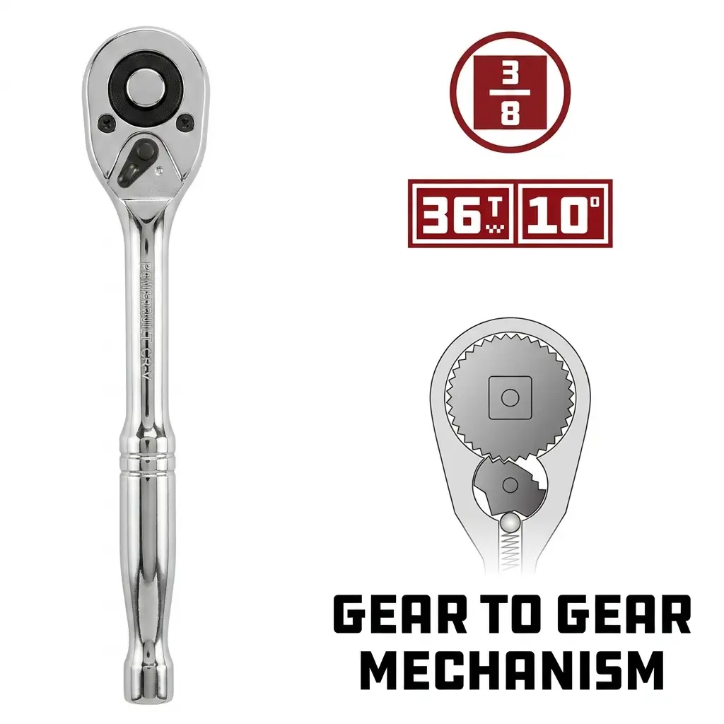 3/8-Inch Drive Ratchet, Quick-Release Reversible Ratchet Wrench, 24-Tooth 3/8 Drive Ratchet Handle, Chrome Alloy Made, Cr-Mo Head, Full Polished fathersdaygift