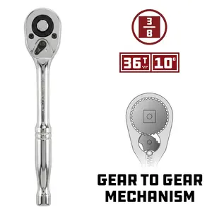 3/8-Inch Drive Ratchet, Quick-Release Reversible Ratchet Wrench, 24-Tooth 3/8 Drive Ratchet Handle, Chrome Alloy Made, Cr-Mo Head, Full Polished