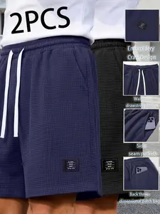 2-pack men’s waffle casual shorts: color-block striped knit jacquard shorts. Comfortable and breathable—ideal for men’s summer outdoor wear, suitable for everyday casual wear, beach trips, outdoor activities, and parties; a great gift choice.