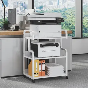 VELELO 3 Tier Large Printer Stand With Power Outlet Storage Shelf, Rolling Cart With Wheels, Printer Table For Home Office 3D Printer