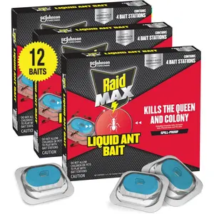 Max Liquid Ant Bait; Kills Ants Where They Breed, for Indoor and Outdoor Use; 12 Bait Stations