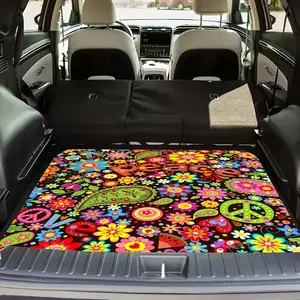 Colorful Floral Car Trunk Mat, Durable Polyester, Non-Slip & Waterproof Interior Liner, Vibrant Peace Signs Design, Easy to Clean, Car Floor Mat, Car Interior Accessory