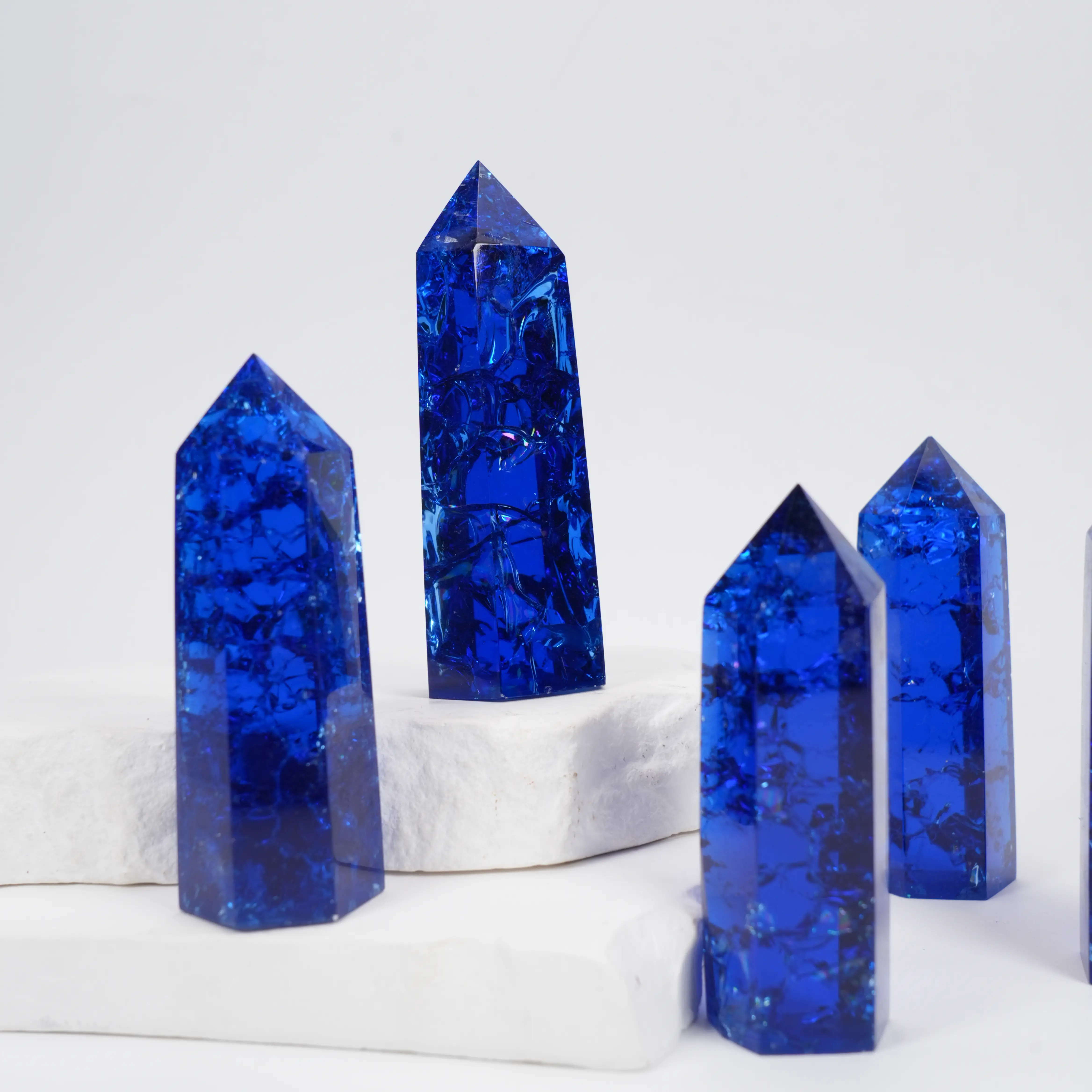 Blue Crackle Quartz Crystal Wand Point, Natural Healing Crystal Single Terminated Tower, Raw Crackle Aura Gemstone Faceted Prism for Meditation, Reiki Energy & Home Decor