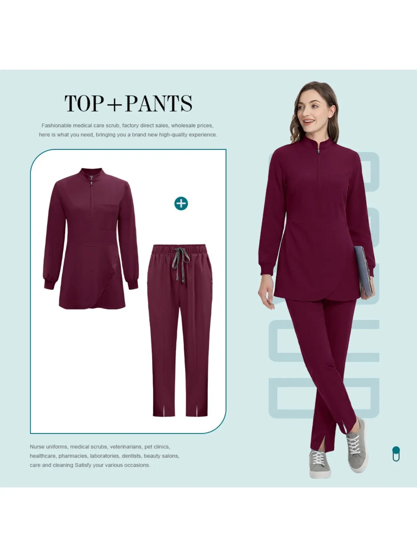 Muslim Style Clinic Care Scrubs Uniform Suit Workwear Hospital Nurse Uniforms Long Sleeve Long Sleeved Shirt Straight Pants Nursing Scrub Set