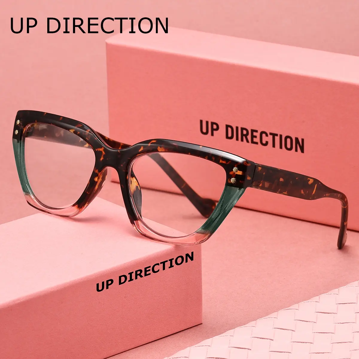Up Direction Leopard Print Women's Reading Eyeglasses Cool Cat Eyes Pc Thick Frame Creative Rice Nail Design+1.0 To+3.5 Multi Degree Male And Female Reading Glasses Valentine's Day Gift Best Choice High Quality Eyewear