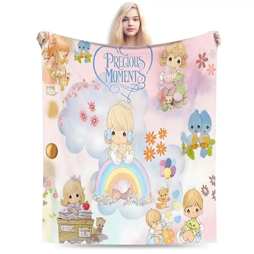 Precious Moments Inspired Angel Flannel Throw Blanket - Ultra Soft, Cozy Warm, All Seasons, Machine Washable - for Bedroom, Outdoor Camping - Christmas Gift for Collectors