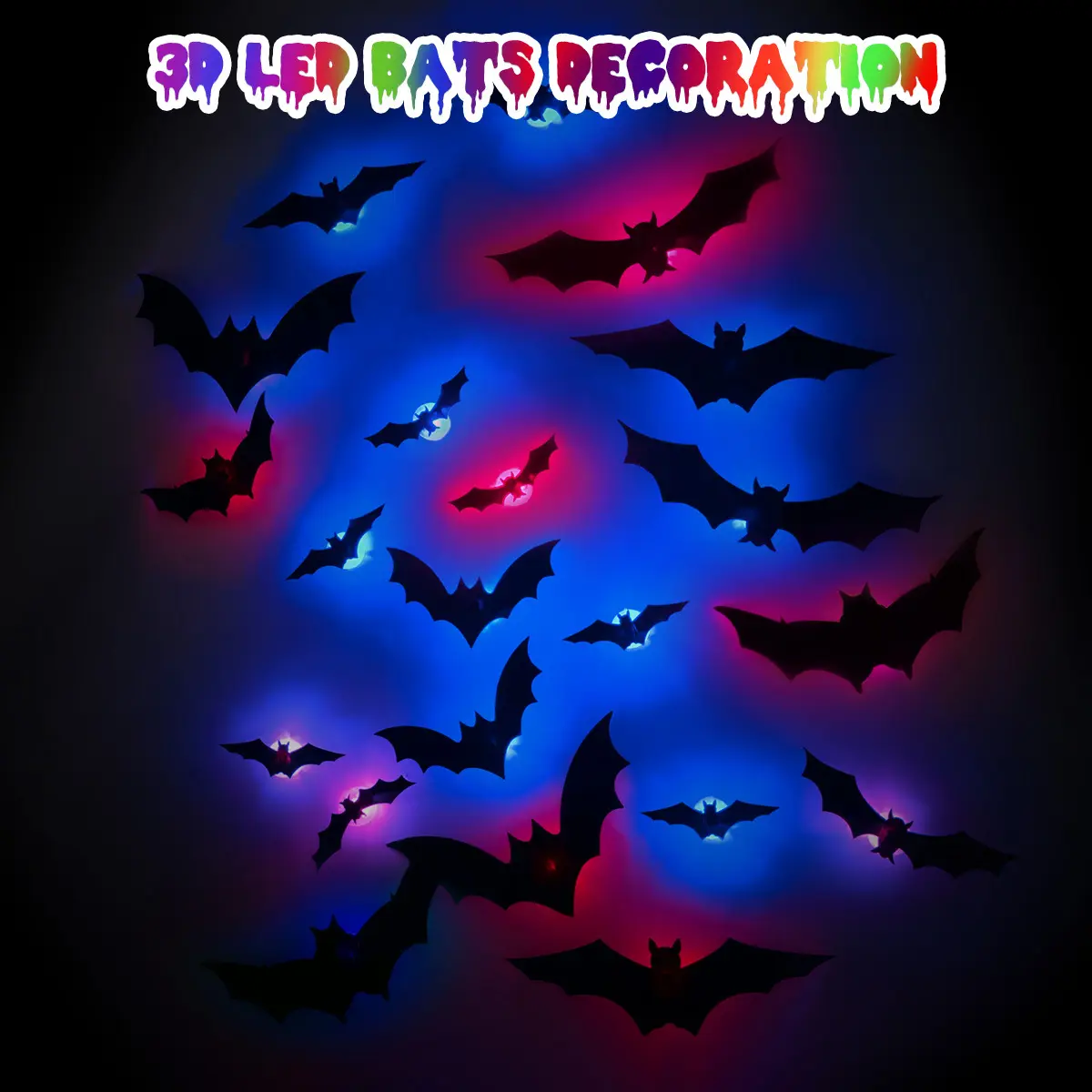 3D LED Bat Decoration Set (12PCS/24PCS), Multi-Sizes (10.5in,12.5in,16.5in), Easy Install, LED Like Glow, Lighted Party, Glow Party Accessories, Halloween Decor, Home Ambient Lighting Supplies