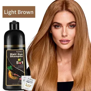 Light Brown 5-in-1 Hair Dye Shampoo – Unisex Natural Herbal Formula,Long-Lasting Vibrant Color for 3–4 Weeks, Easy At-Home Application, 500ml (Includes Complimentary Argan Hair Mask Samples)