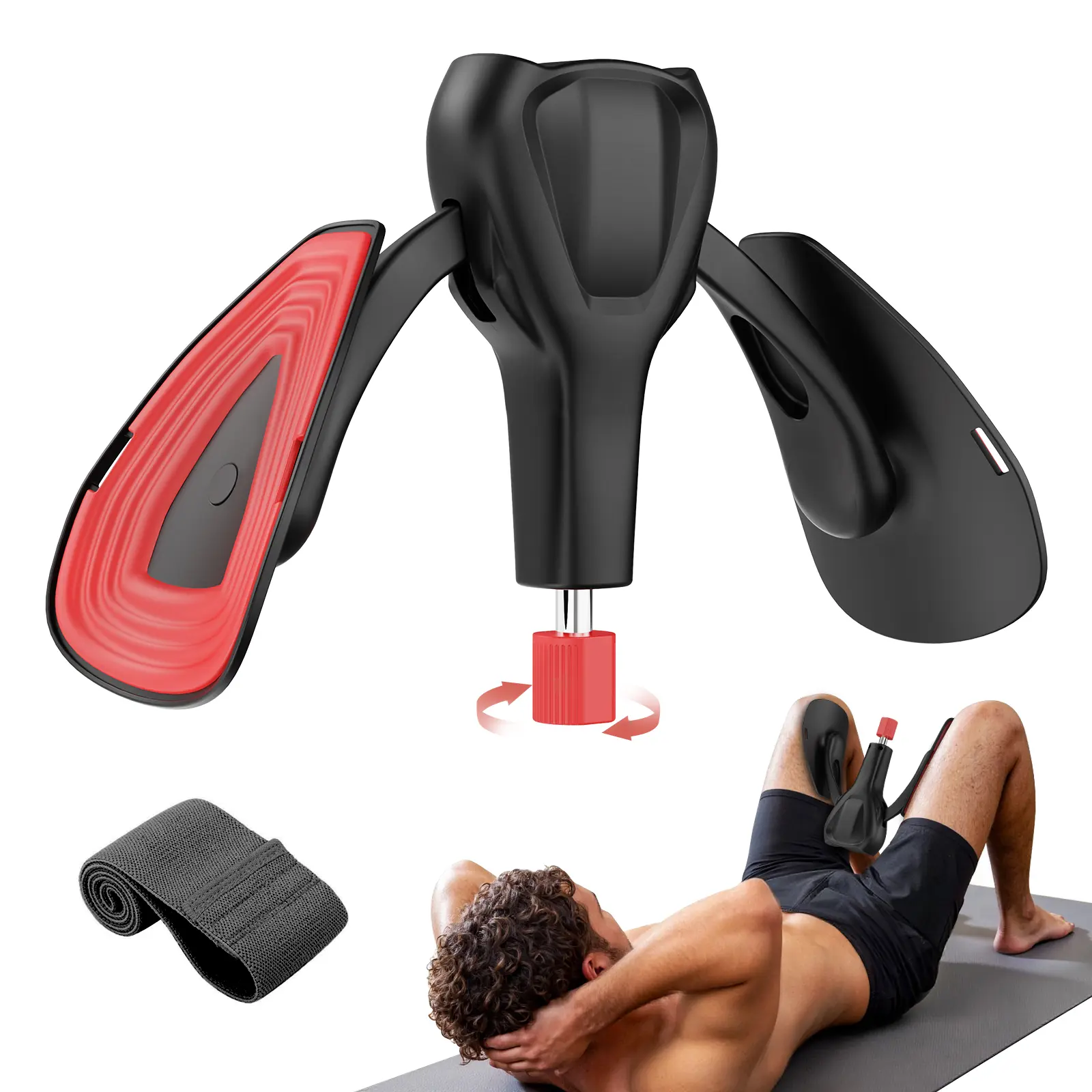 Pelvic Floor Exercise Devices 77 lb Adjustable Kegel Inner Thigh Exerciser and Hip Trainer Workout Equipment for Home Postpartum Recovery Women Men, with Band, Black