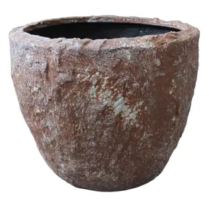 360 Stand Handmade Round Sandstone Outdoor Planter, Tall Design with 360-Degree Rotating Stand, 1x21x17 in (Model 274805, Brown), Round Shape