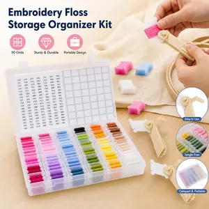 Embroidery Floss Organizer Box with Bobbin Winder, 36 Removable Compartments Storage Case for Cross Stitch Thread, Includes 120 Floss Bobbins + Stickers, Sewing Crafts Organizer for Beads Jewelry Diamonds