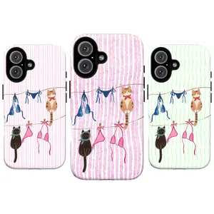 Cute Hanging Cats Bikini Phone Case – Funny Kitty Aesthetic Cover for iPhone 17 16 15 14 13 12 11 XS 7 8 & Samsung S25 S24 S23 S22 S21| Playful Cat Lover Design, Pastel Soft Case, Perfect Gift for Her & Him, Christmas Gift Idea