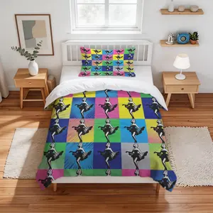 2/3 Piece Black White Colorful Checkered Pop Art Marilyn Monroe Grid Print Duvet Cover Set, HD Digital Printed Comforter Cover, Soft Breathable Bedding Set with Zipper & Corner Ties (No Insert), Suitable for Bedroom