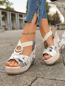 2026 New Women's Floral Wedge Sandals Elegant Floral Shoes | Elastic Strap Open Toe Platform Shoes for Summer