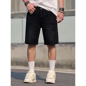 Men's Black Splatter Paint Denim Shorts, High Cotton Content Casual Bermuda Shorts with Subtle Distressed Detail, Comfortable Stretch Fabric, Streetwear Style for Men, Ideal for Warm Weather & Daily Wear
