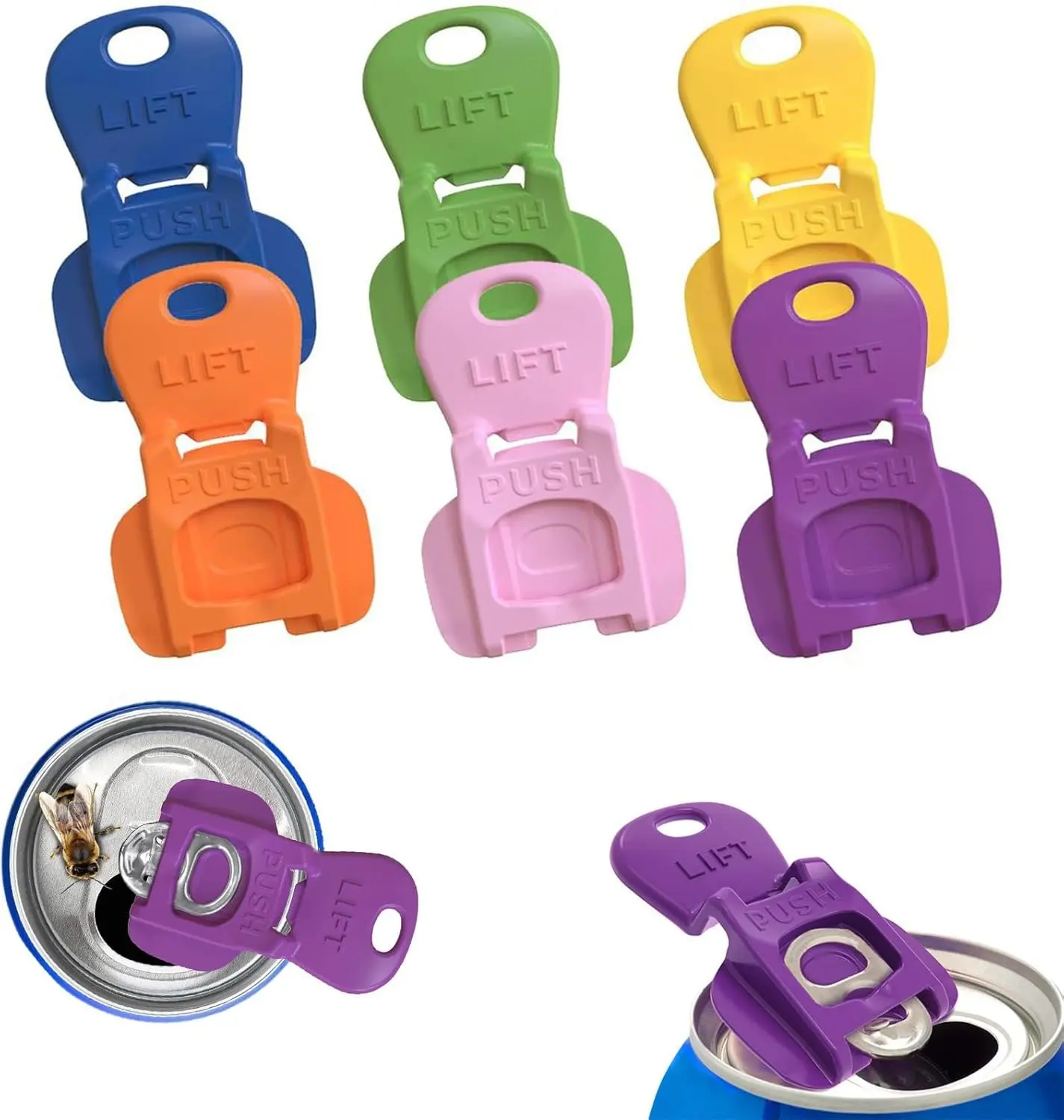 6PCS Colorful Can Tab Openers & Leak-Proof Drink Covers – One-Hand Soda Can Opener and Reusable Protector Caps for Coke, Beer, Soda, and Aluminum Cans for Parties, BBQ, Camping & Travel(New model)-ZENG