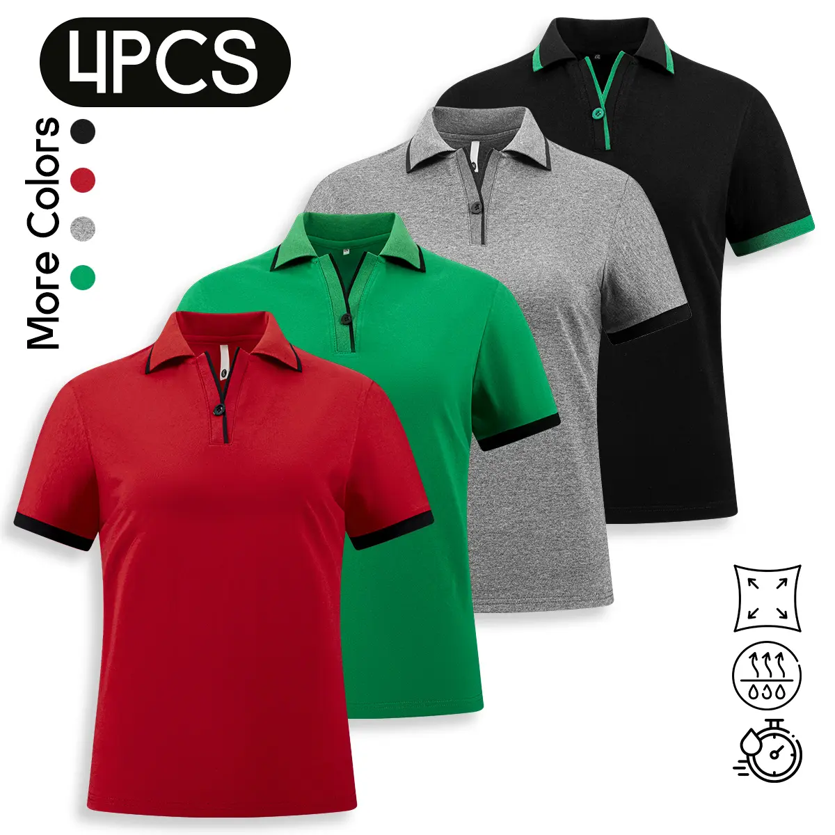 Women's 4-Pack Performance Polo Shirts, Quick-Dry Short Sleeve Athletic Golf Shirts with Contrast Trim, Moisture Wicking Slim Fit Tennis Tops for Sports & Casual Wear
