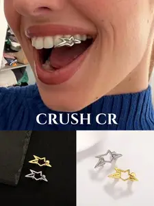 CRUSH CR Irregular Open Face Star Single Tooth Grillz, 18K Gold Plated Minimalist Dental Jewelry for Women and Girls, Unique Cutout Star Design, Perfect for Daily Wear, Brunch Dates, School Looks, Y2K Aesthetic Outfits Street Style Photoshoots