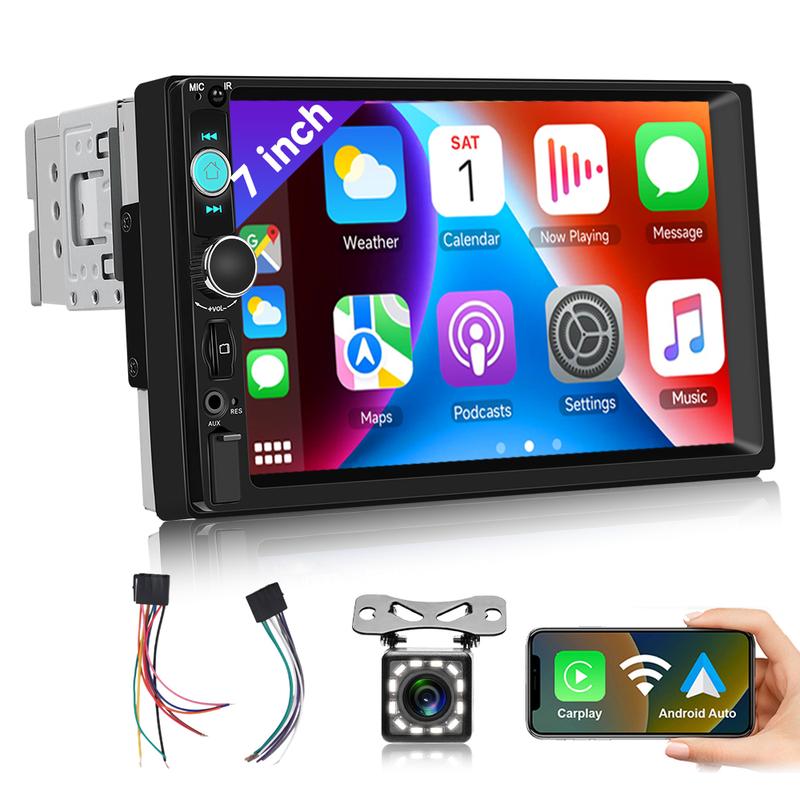7'' Car Stereo Single Din Wireless Carplay HD Touch Screen Android Auto, Car Radio with Bluetooth YouTube Video Playback Mirror Link FM/EQ USB/AUX/TF/SWC/MIC Car Audio Receiver Backup Camera, car stuff