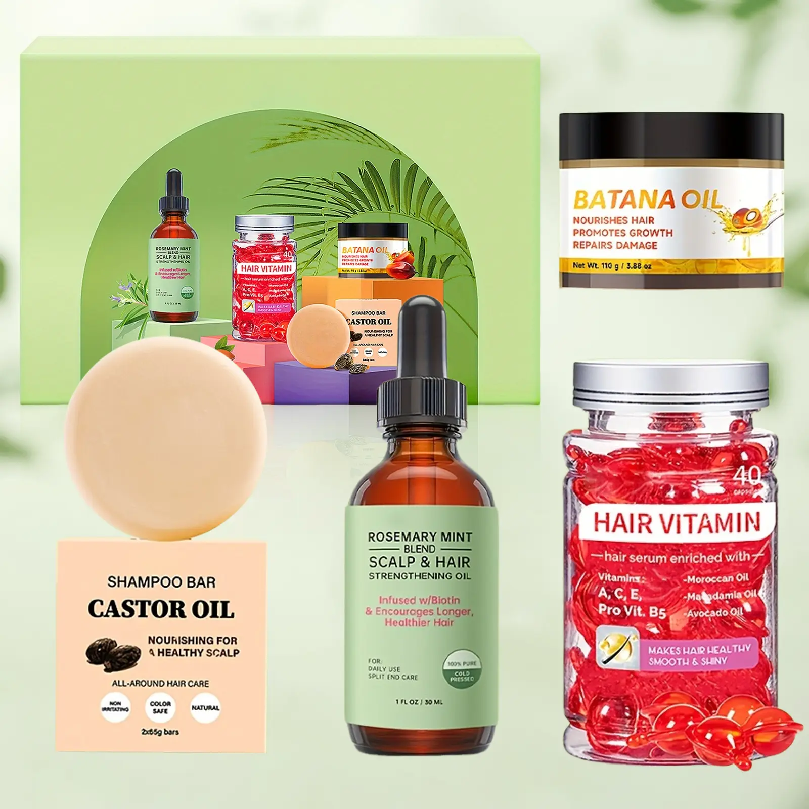 Hair conditioner set - Suitable for all hair types. This set strengthens and makes the hair strands resilient and elastic, enhancing the hair quality and making it thicker, presenting a more voluminous and full visual effect. Castor Oil Haircare