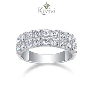 Simple and classic 925 sterling silver plated with platinum and set with double rows of moissanite diamonds for extra sparkle. Stylish, suitable for engagements, everyday wear, dates, and is hypoallergenic.
