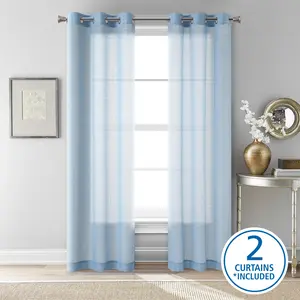 Mainstays Windowpane Sheer Curtain Panel Pair, Set of 2, Placid Blue, 38"W x 84"L