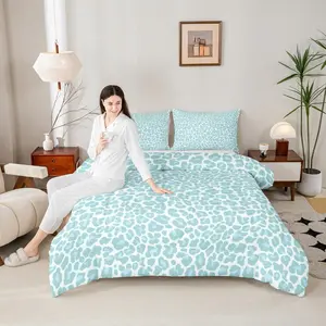 Cheetah Print Bedding Set,Teal Leopard Comforter Sets for Kids Teens,Animal Skin Texture Down Comforter,Wildlife Bed Set