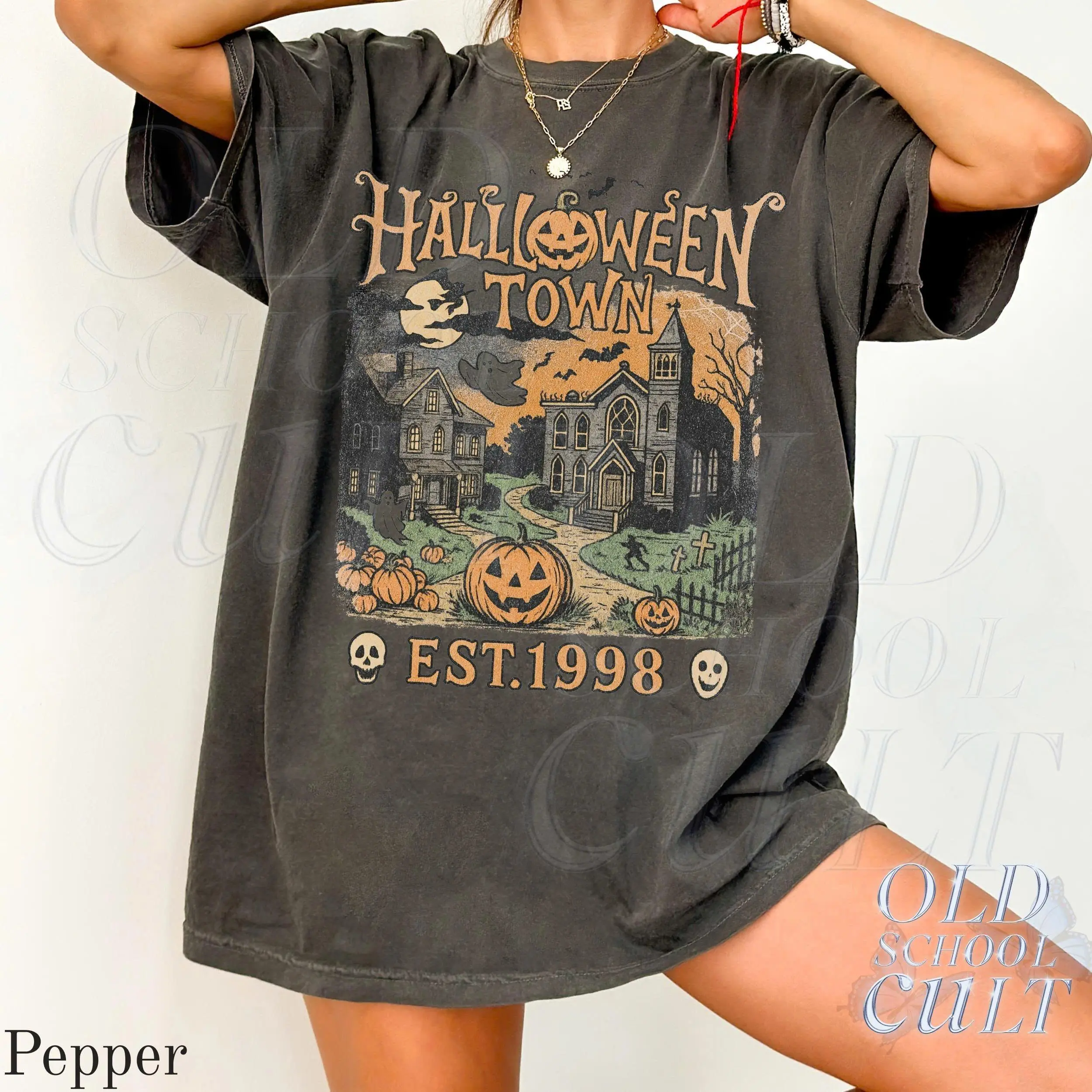 Halloweentown Est 1998 Vintage 90s Style Graphic T-Shirt, Retro Comfort Colors Halloween University Spooky Unisex Top, Halloween Spooky Tee