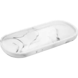 Bathroom Vanity Tray, Oval Soap Dispenser Tray, 10" Marble Kitchen Counter Trays,  Bathroom Tray for Counter, Toilet Tank Tray, Trinket Tray for Perfume , Small, Marble White