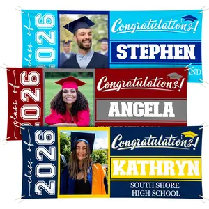 Personalized 2026 Graduation Banner Custom Your Own School Colors Message 17 Color Options 3 Sizes 13oz Vinyl Class of 2026 Outdoor Graduation Decor Photo
