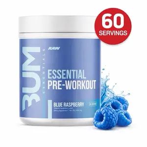 RAW Edible Pre-Workout Powder, CBUM Essential Blue Raspberry Flavor (810g/1.78 lbs, 60 Servings) - Nutrition Fitness Dietary Supplement with 4g L-Citrulline, 3.2g Beta Alanine for Peak Energy & Performance