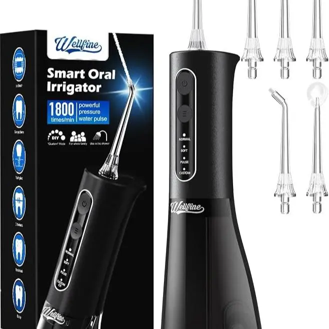 Water Dental Flosser for Teeth - 4Modes & 11 Pressure Settings CordlessPortable Oral Irrigator, IPX7 WaterproofRechargeable with 5 Tips for Braces Cleaning,Travel, Deep Teeth Cleaning